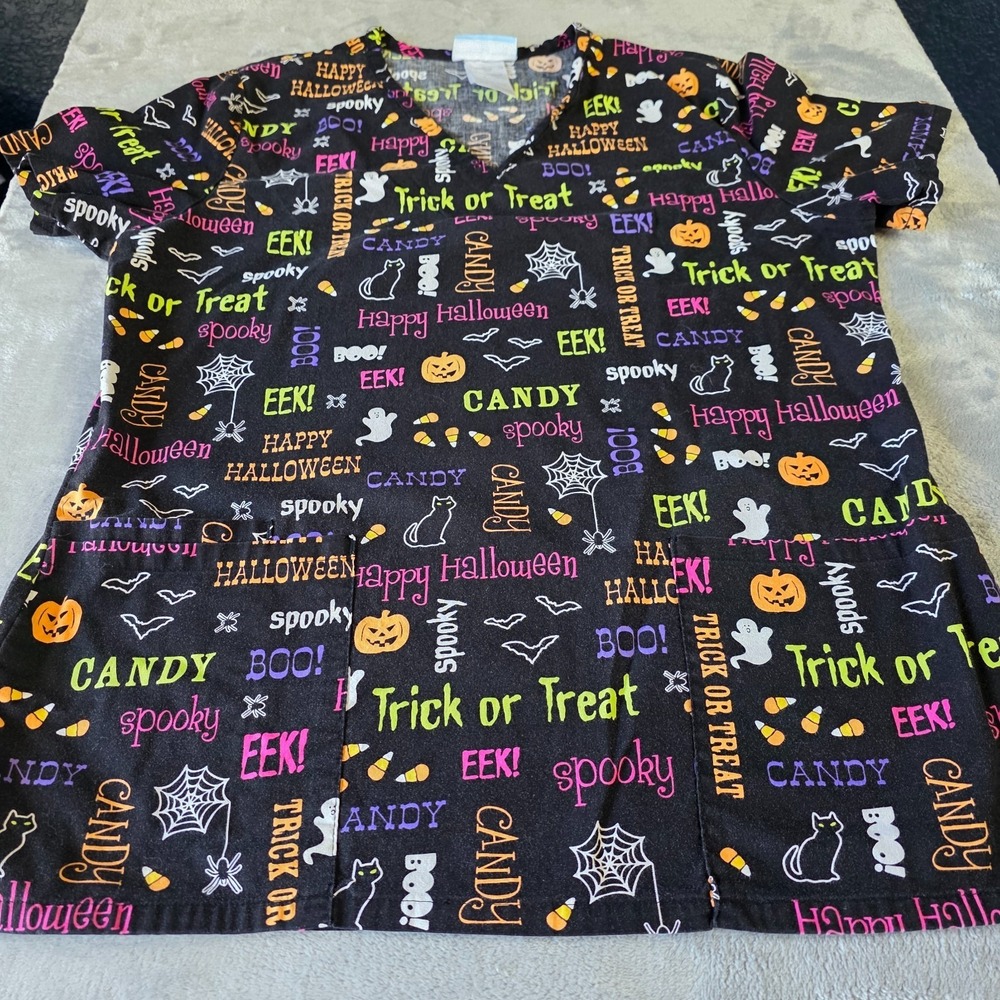 Womens Halloween Scrub‎ Top Size Small